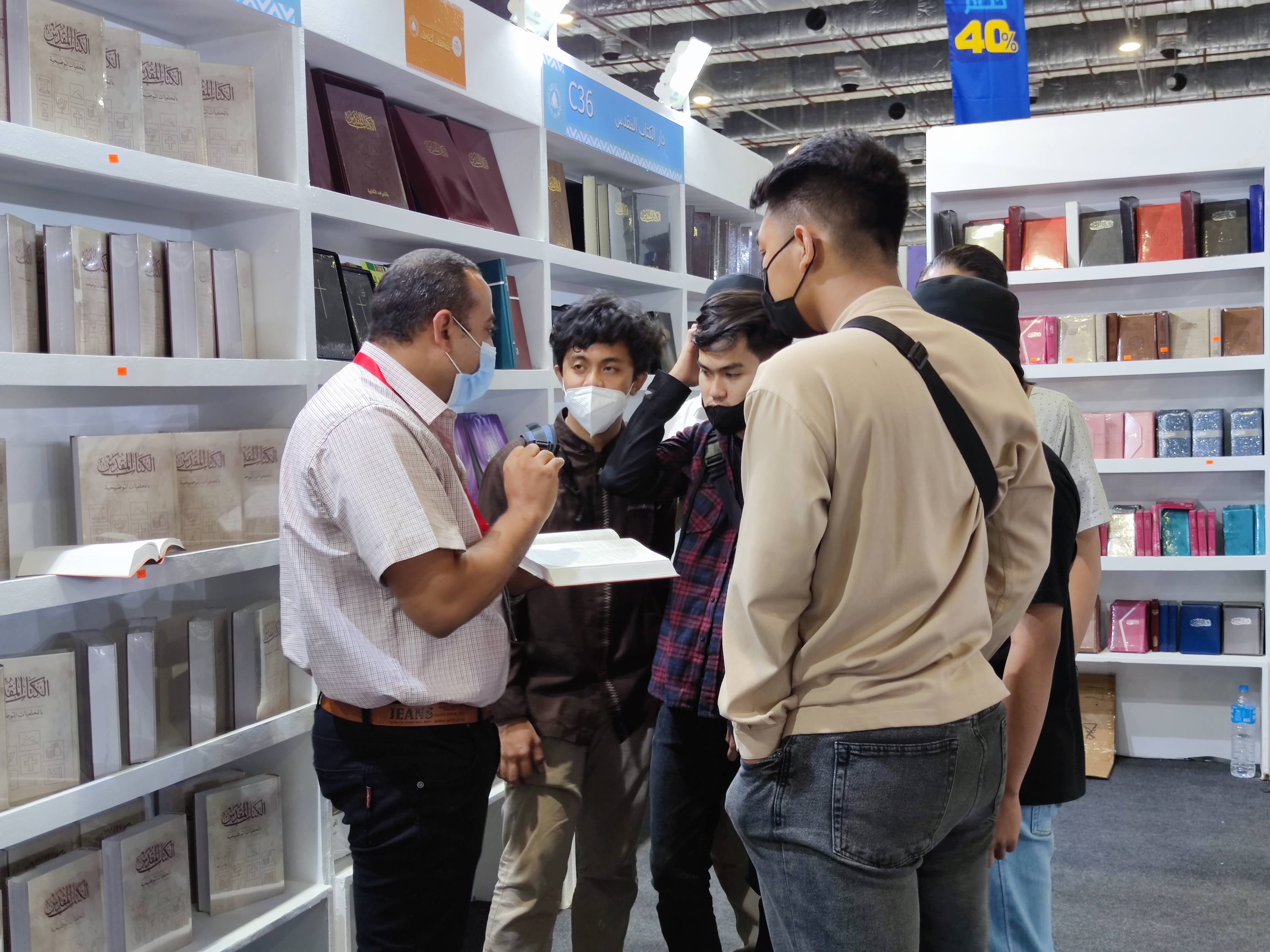 Young visitors to the Bible Society of Egypt’s stand at the Cairo International Bookfair.